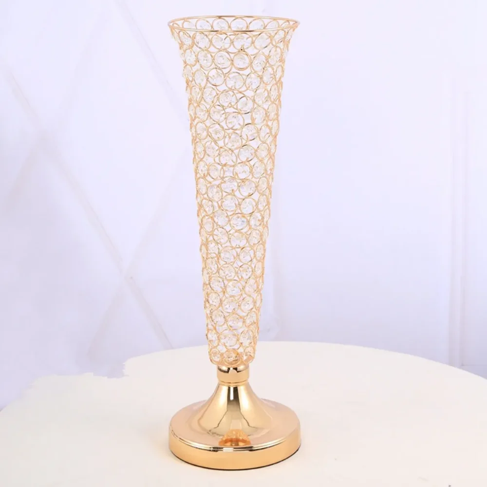 Высокая ваза из оцинкованного металла золотистого, серебристого цвета с хрусталем для свадеб, украшения стола, Центральные элементы на Рождество0