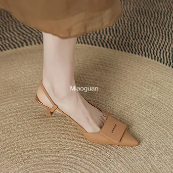 Модные женские босоножки на высоком каблуке 2023 г. Сандалии с мелким носком на шпильке с острым носком Легкая знакомая простая Элегантная летняя обувь