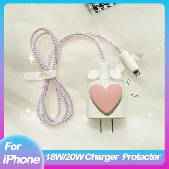Розовый Защитный Чехол Для Зарядного Устройства Love Charger Для iphone 11 12 20 Вт, Защитная Крышка Для Быстрой Зарядки, Устройство Для Намотки USB-Кабеля Для Apple 13 14, Адаптер