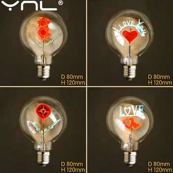 Светодиодная лампа Эдисона G80 E27 220V Flowers Love Rose I Love You, Праздничные огни, Ампула, винтажная светодиодная лампа, Ретро-лампа для помещений