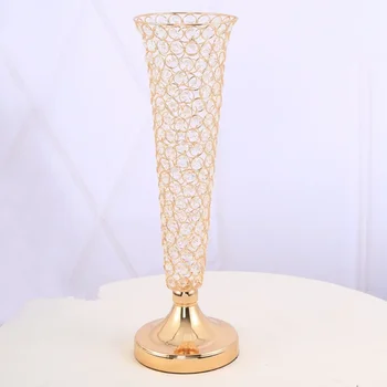 Высокая ваза из оцинкованного металла золотистого, серебристого цвета с хрусталем для свадеб, украшения стола, Центральные элементы на Рождество